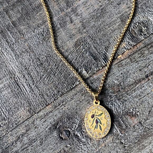 NEW Olive Branch & Rhinestone Layering Necklace - Picture 6 of 16